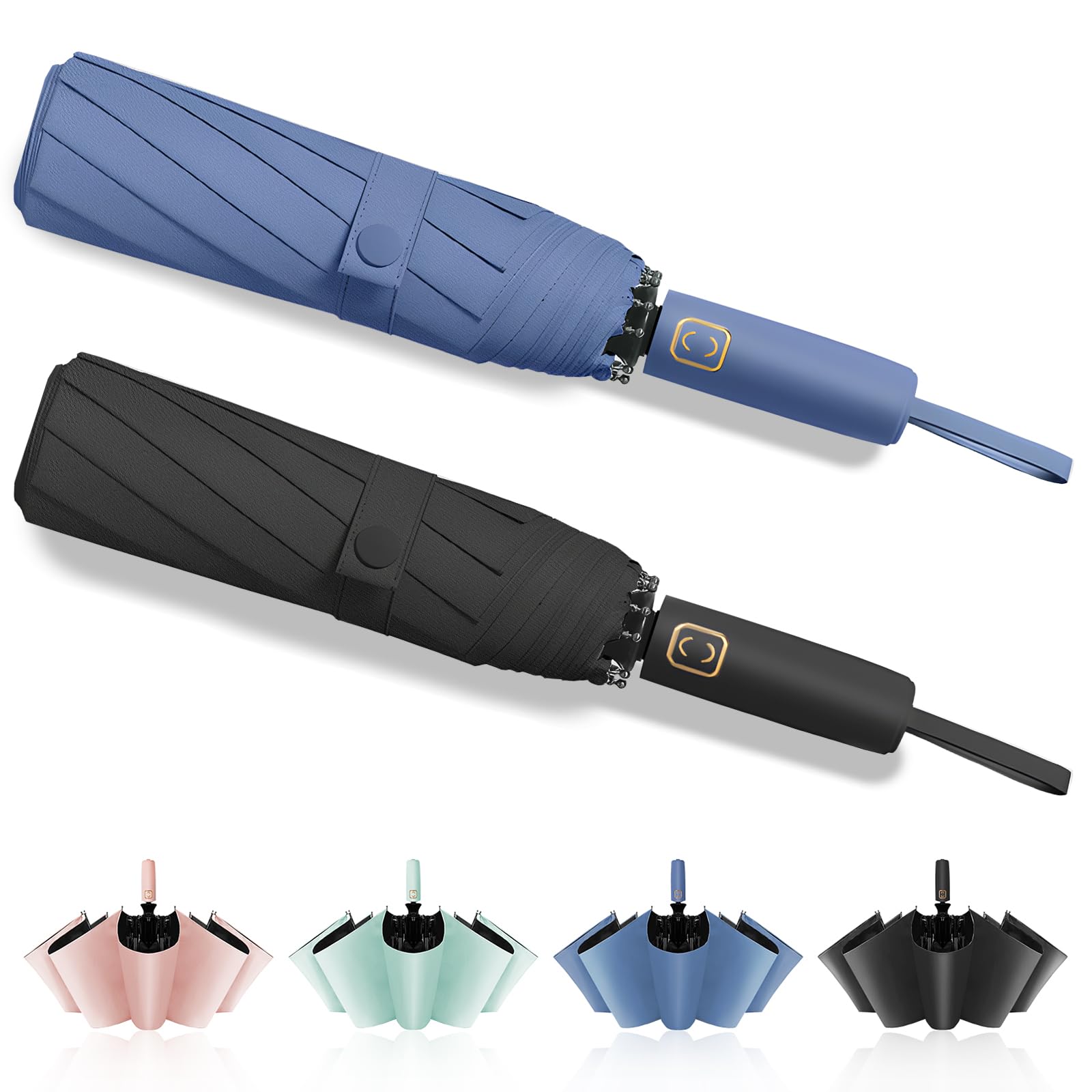 Fogkey 2-Pack Windproof, Waterproof, UV-Blocking Portable Travel Umbrella, Compact Sun & Rain Folding Umbrella, Double Rib Structure, Large Auto Open