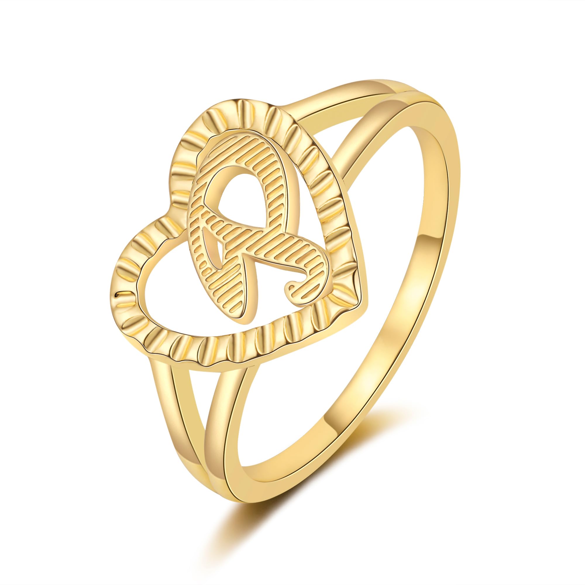 RLMOON Gold Initial Ring for Women Non Tarnish Vintage Initial Heart Ring