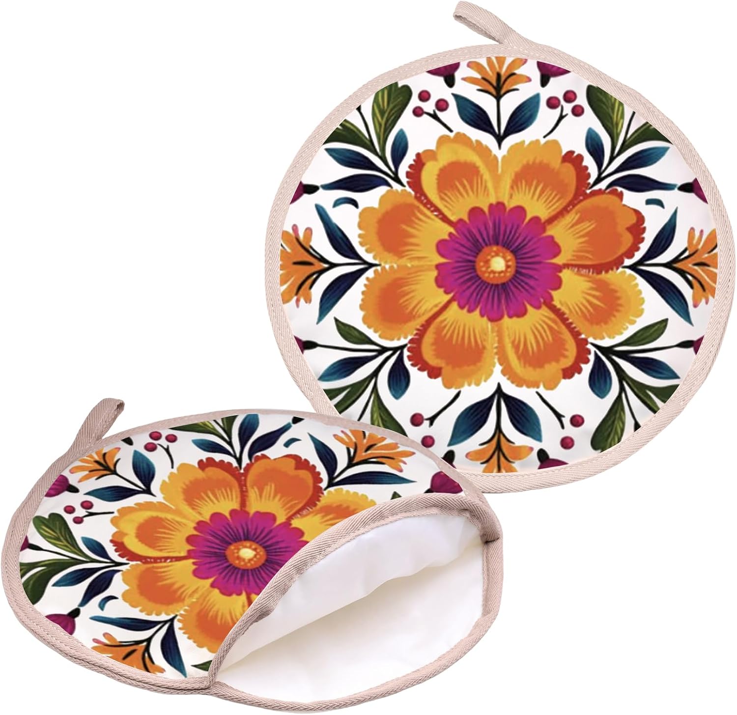 HOLLP 1-Pack Mexican Floral Tortilla Warmer Pouch Mexico City Gift Flower Lover Gift (Mexican Floral T)