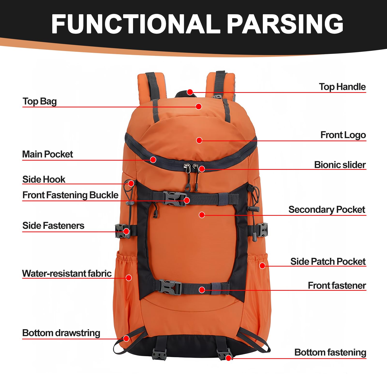 Wanderrucksack 40L, Wanderrucksack Herren Damen mit Regenhülle Wasserdichter Rucksack mit Rückenbelüftung und Netzrücken Trekkingrucksack für Radfahren,Bergsteigen und Reisen