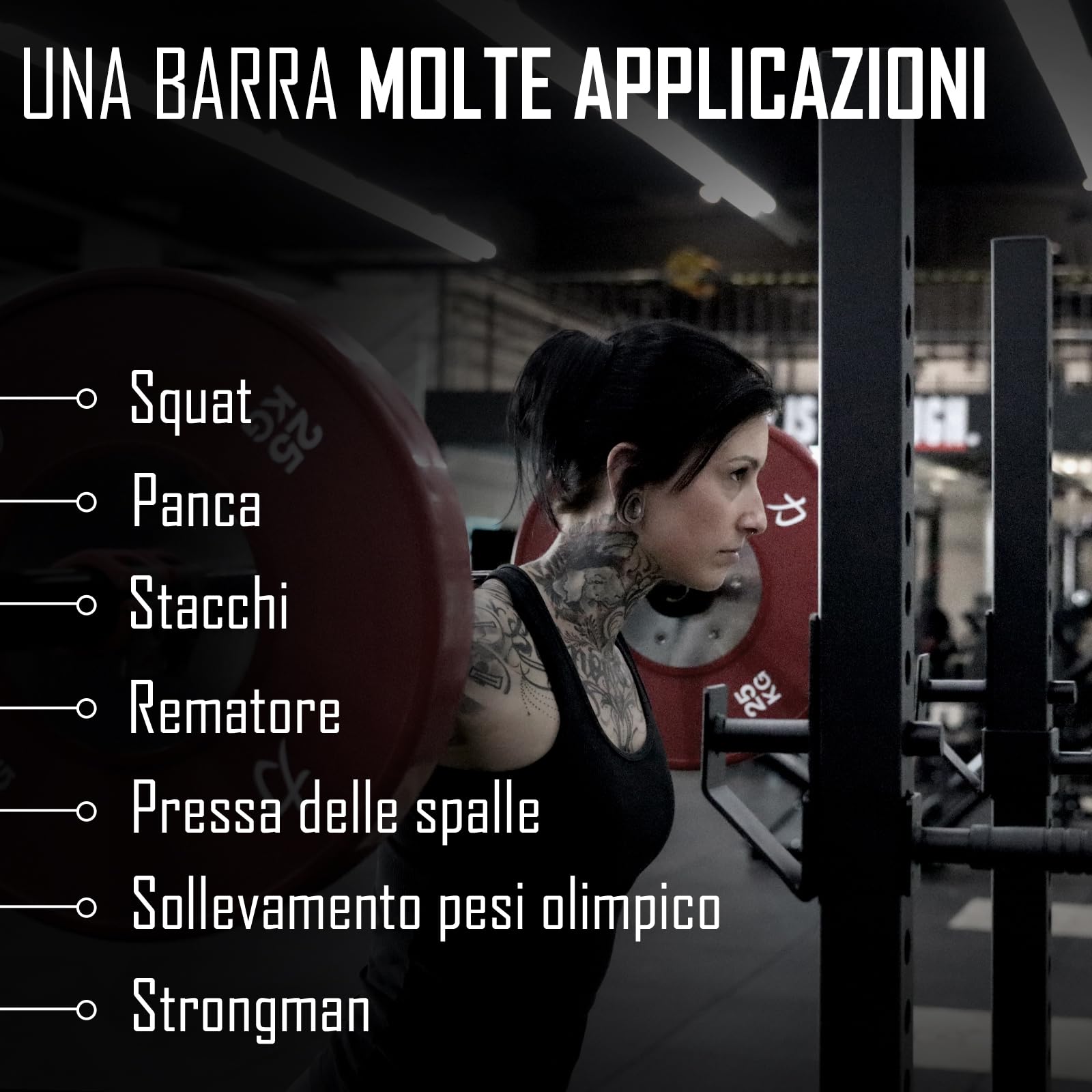 Strength Shop bilanciere olimpico 20 kg, lunghezza 220cm, diametro 28mm, bilanciere palestra in acciaio con attacco per dischi da 50mm, bilancere 20kg perfetto per squat, sollevamento pesi, ecc.