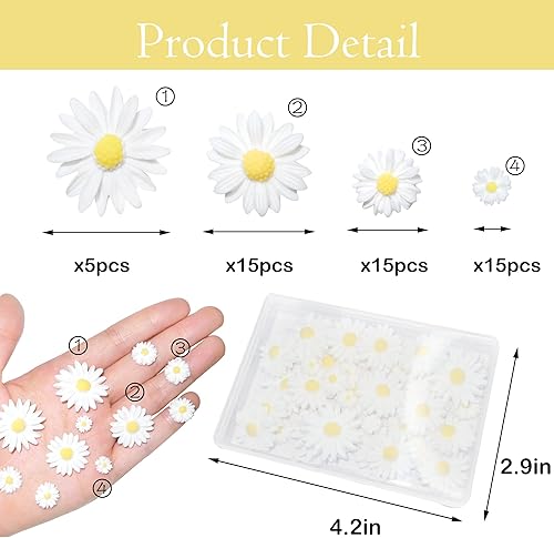 Miniatura 2 de HADDIY Flores de margaritas de resina para manualidades, 50 unidades, pequeñas margaritas decorativas blancas para adornos de álbumes de recortes,