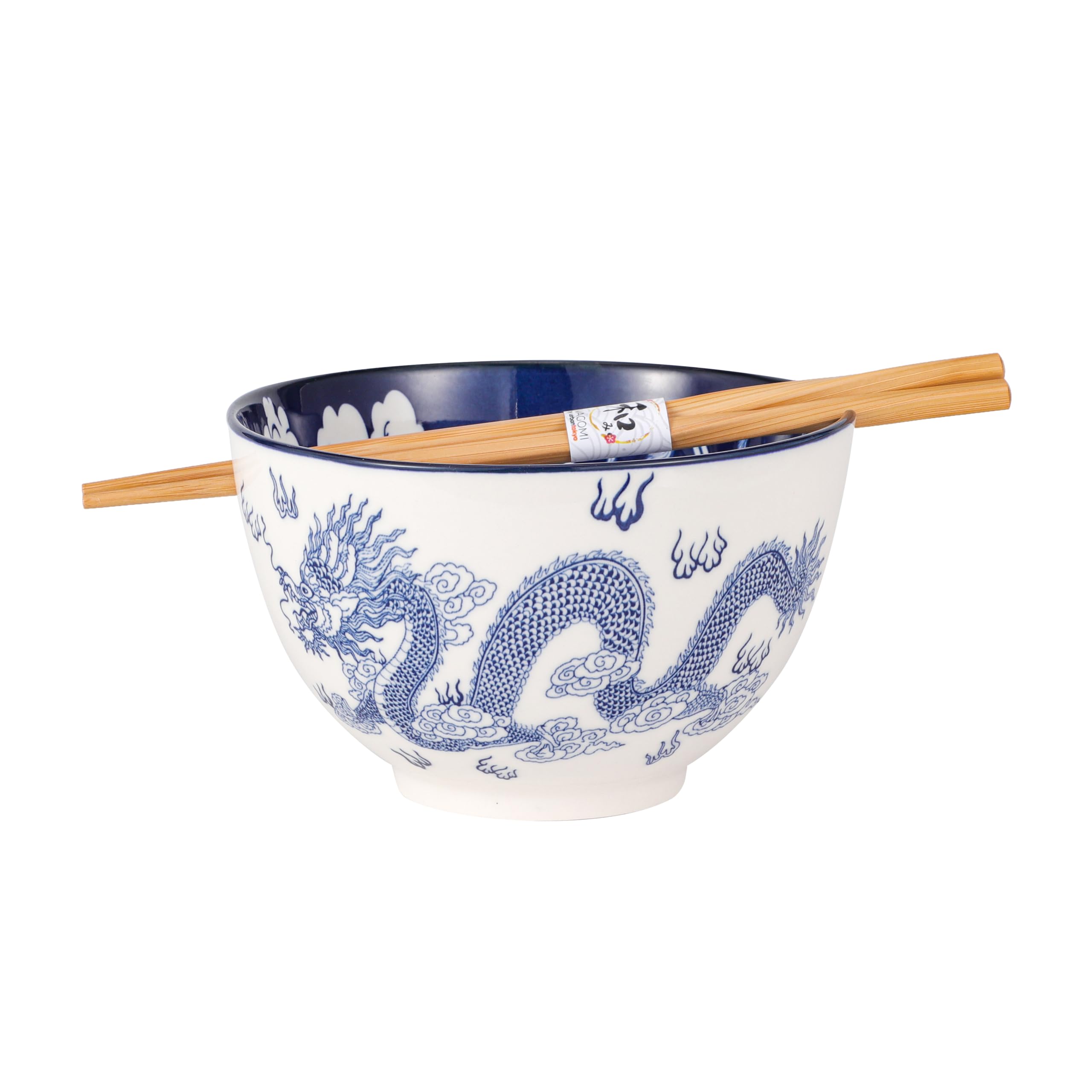 Hinomaru Collection Ramen Udon Noodle Rice Bowls With Chopsticks 20 fl oz 6 inch Diameter Japanese Design Bowl Sets Color Box Packaging (Ryu Dragon)