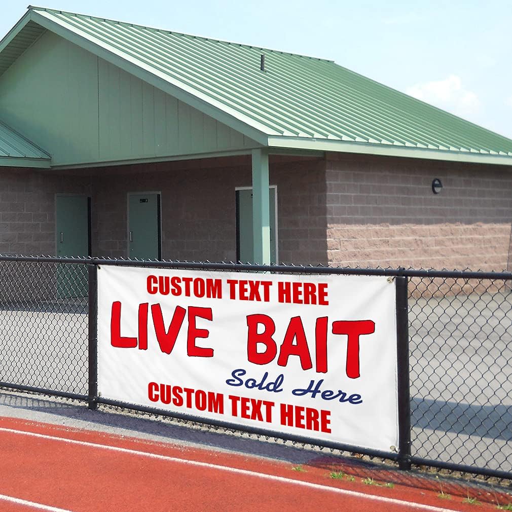 Custom Vinyl Banner Multiple Sizes Live Bait Sold Here Business Bait Outdoor Weatherproof Industrial Yard Signs 10 Grommets Personalized Text Here 60x144Inches