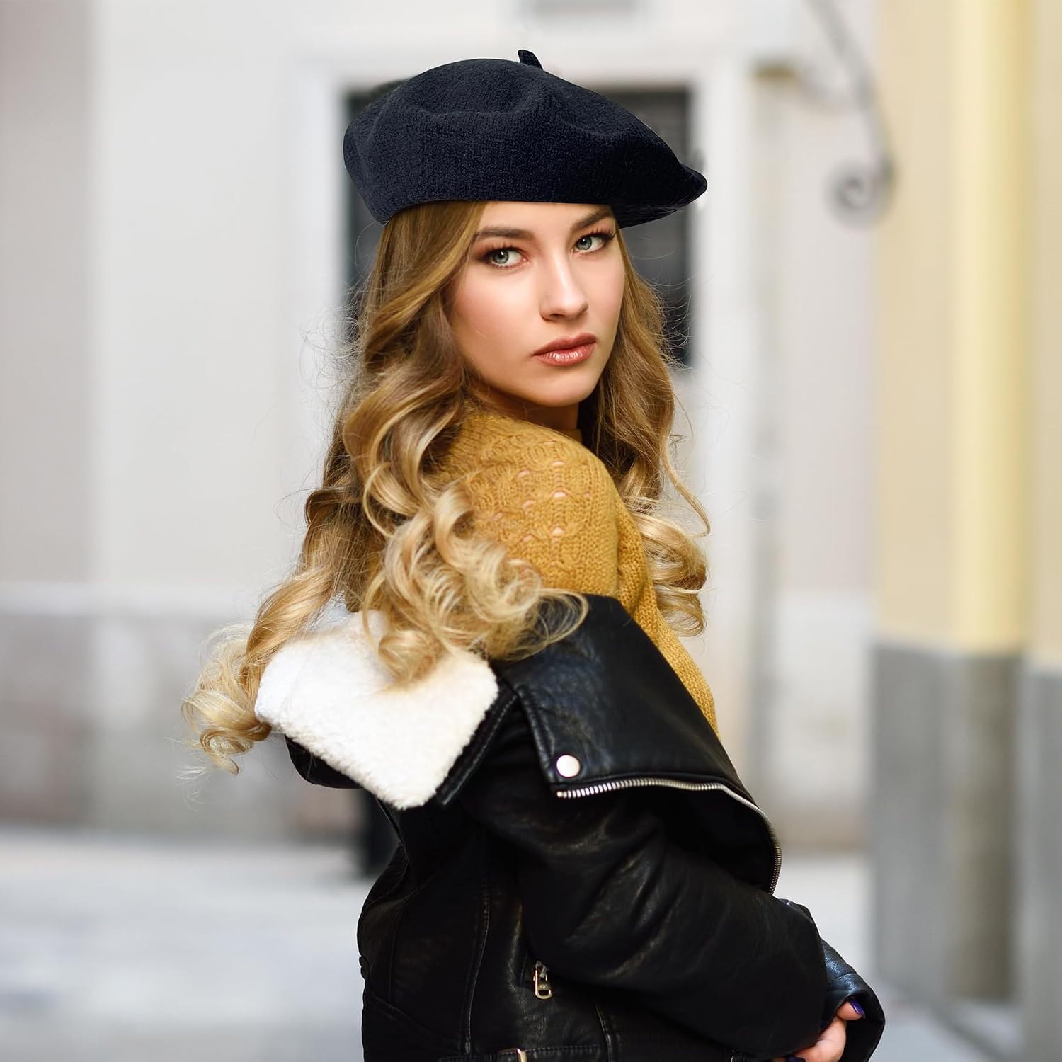 Lanzom Womens Winter Beret Hat Knitted Beanie Cap Autumn Winter Hat French Classic Beret Hat