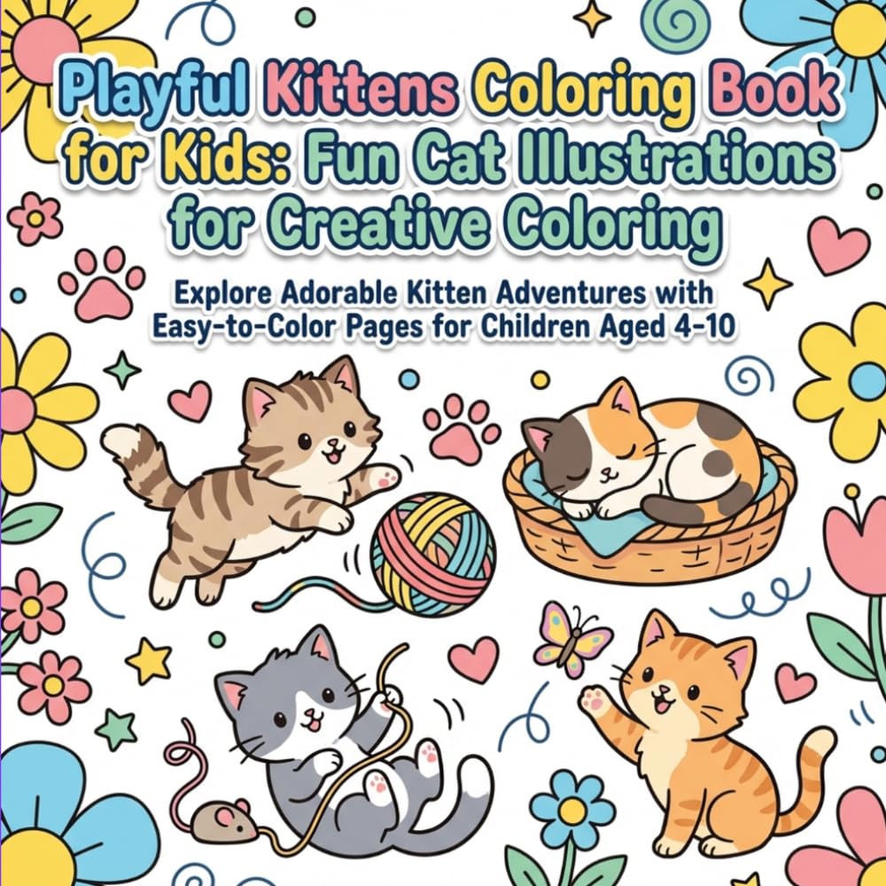 Playful Kittens Coloring Book for Kids: Fun Cat Illustrations for Creative Coloring: Explore Adorable Kitten Adventures with Easy-to-Color Pages for Children Aged 4-10