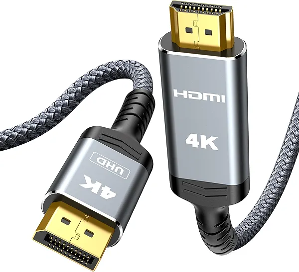 Highwings 4K DisplayPort to HDMI, Uni-Directional Only, 6.6ft DP (Source) to HDMI (Display) 1.4 Cable, 4K@30Hz, 2K@60Hz, 1080P Full HD, Braided Cord for Dell, NVIDIA, AMD, Monitor, Projector (Grey)