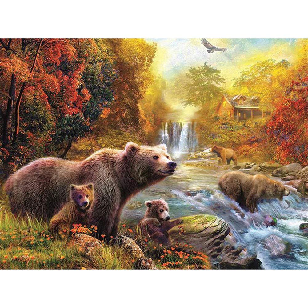 Diamond Painting Kit 5D Orso,Adulti e Bambini fai da te con i numeri Pittura Diamante, Ricamo a Punto Croce Strass Cristallo Immagini Artistiche, per la Decorazione Della di Casa Square Drill 30x40cm