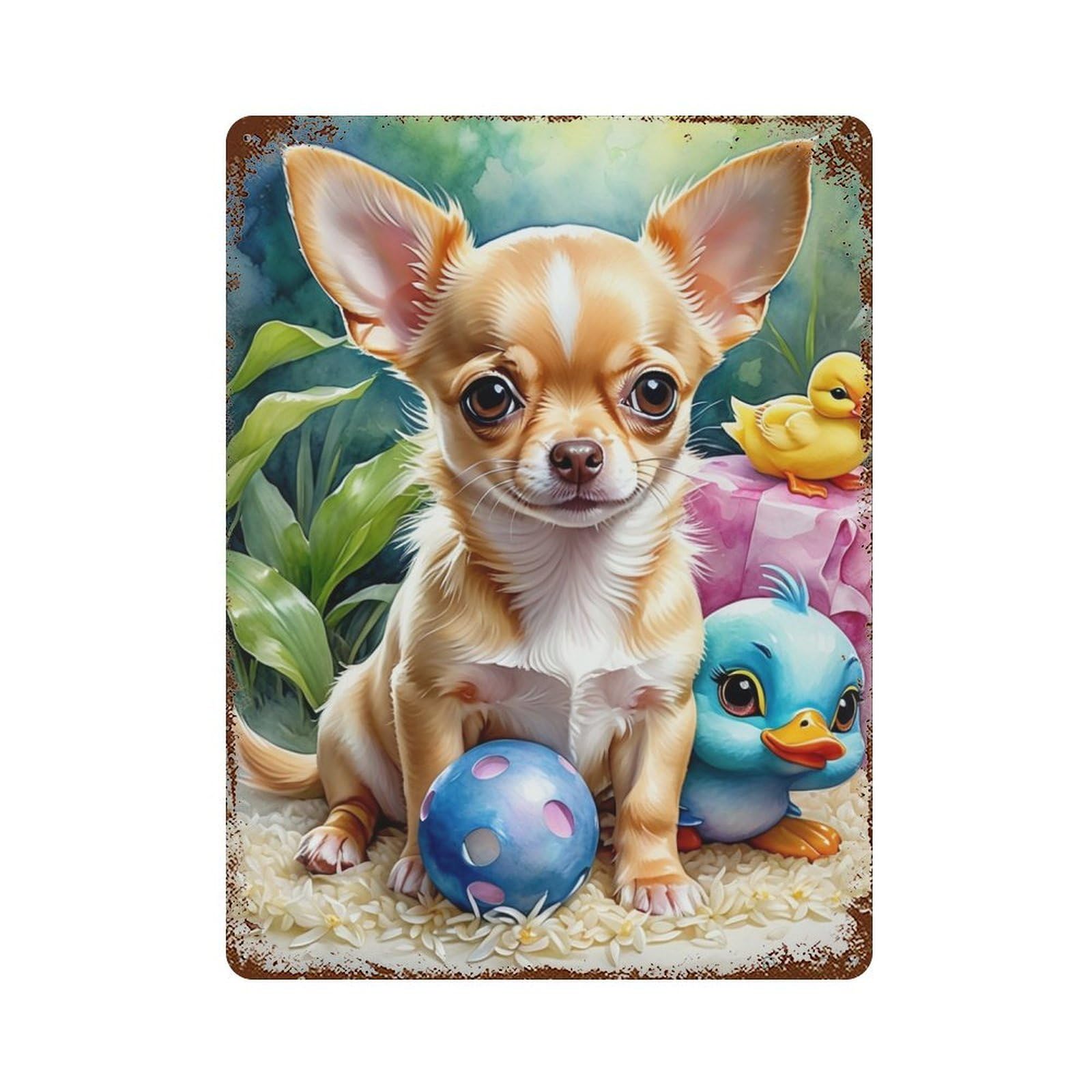 Chihuahua with Duck Toys Vintage Metal Tin Sign 15.7"x11.8", Ideal for Basement, Hobby Room And Garage Decor