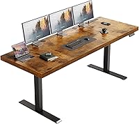 OffiGo 71" Electric Standing Desk: Height Adjustable Sit-Stand with Power Outlet, 1.38" Thick 3-Piece Desktop for Home Office - Rustic Brown