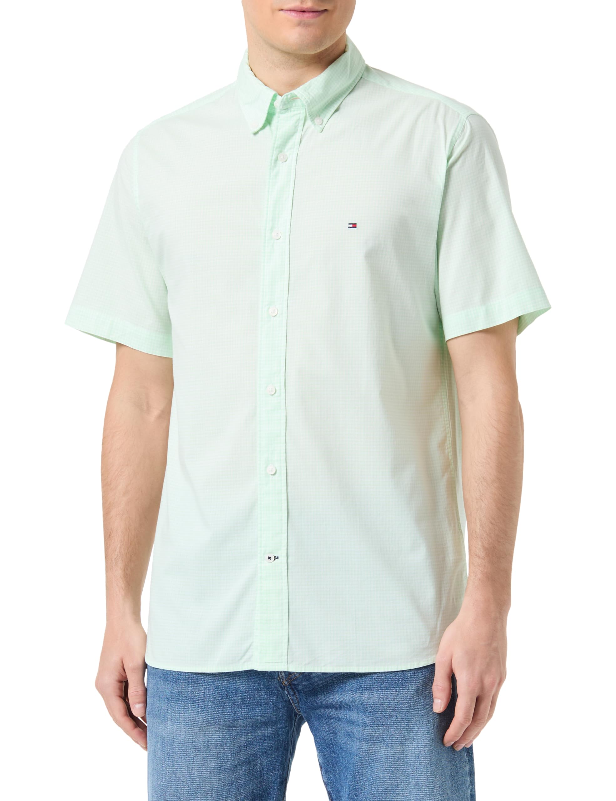 Tommy Hilfiger Men Flex Gingham Rf Shirt S/S Casual Shirts, Green, L