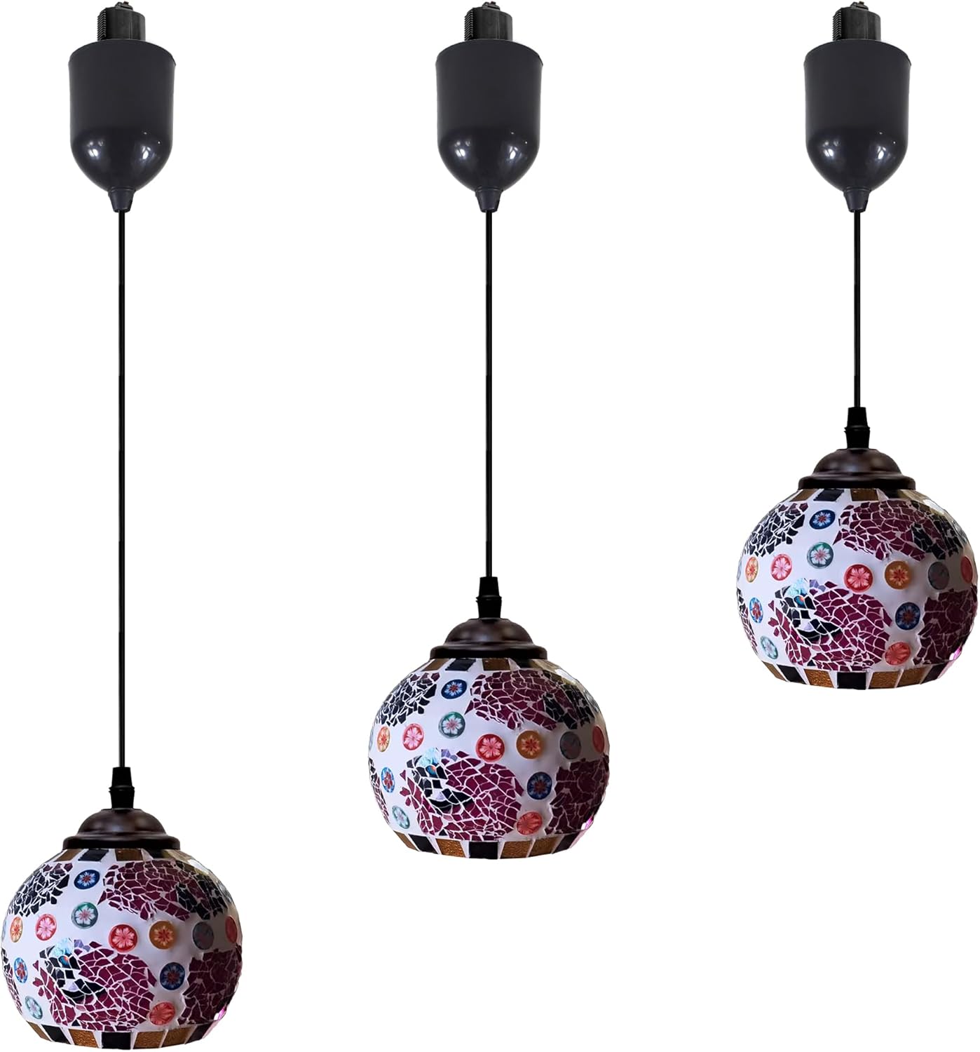 Globe Adjustable Hanging Height Halo Track Lighting Pendants, 4 Ft Cord, H-Type Track Handblown Stained Pink Art Glass, E26 Socket Track Mount for Kitchen Island Sloped Vaulted Ceiling