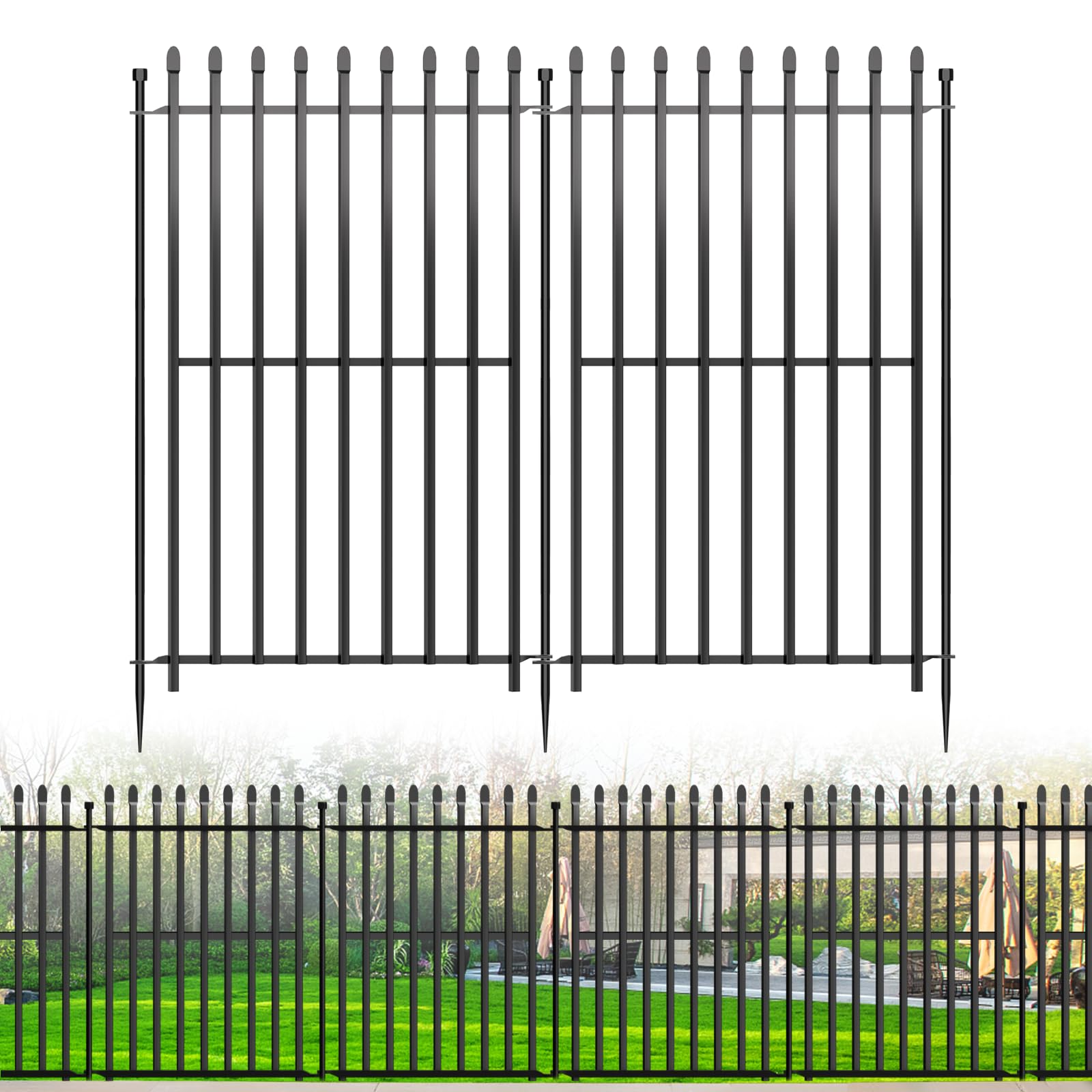 8 Panels No Dig Decorative Garden Fence, 122 cm (H) x 537 cm (L) Rustproof Metal Temporary Fencing, Outdoor Animal Barrier Dog Fence for Yard, Patio, Border, Flower Bed & Landscape