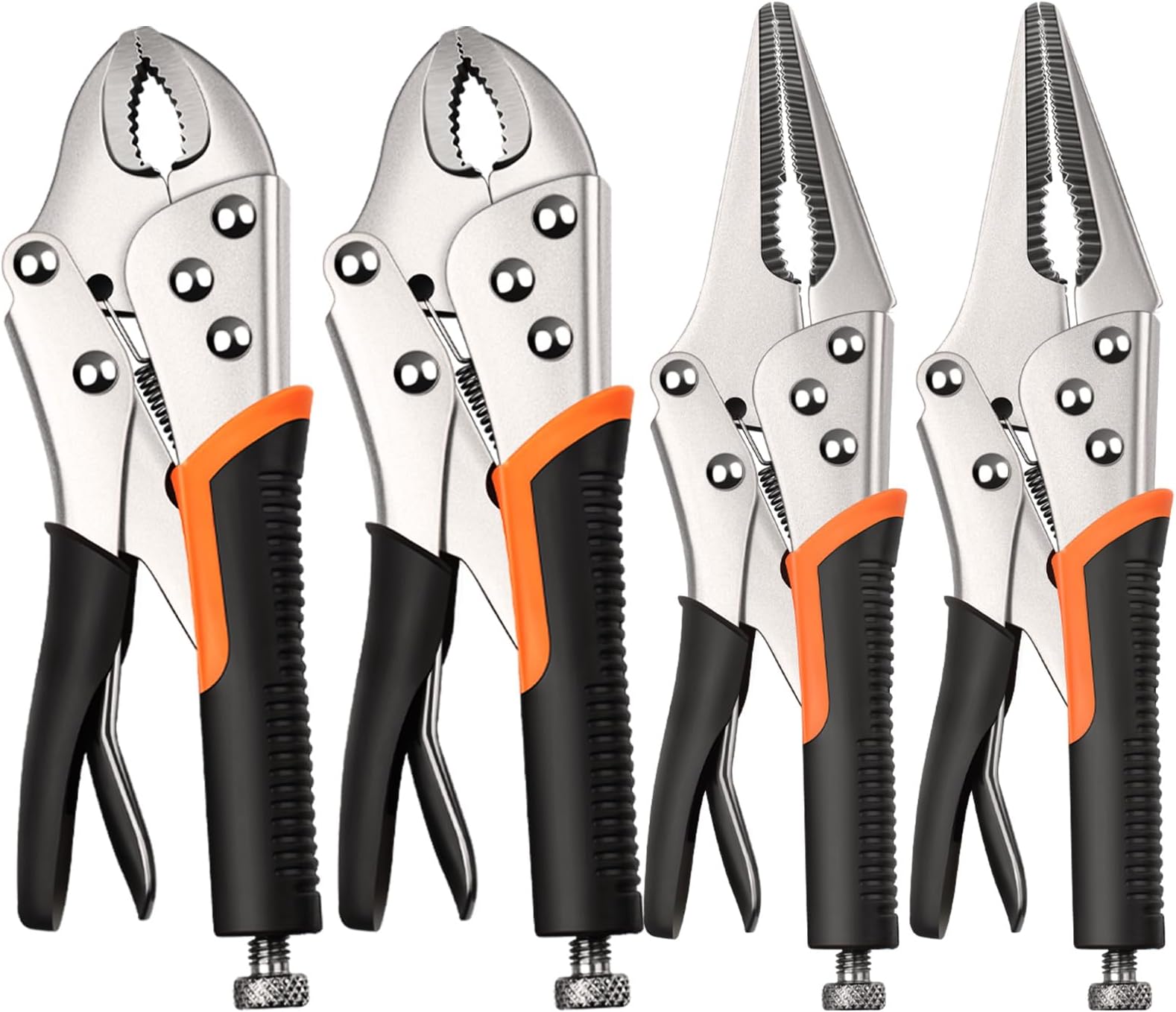 4-Pack Locking Pliers & Vice Grips Set - 2x 10" Curved Jaw Locking Pliers, 2x 9-1/2" Needle Nose Vise Grips for Welding, Metal Bending & Woodworking - Ergonomic Handle