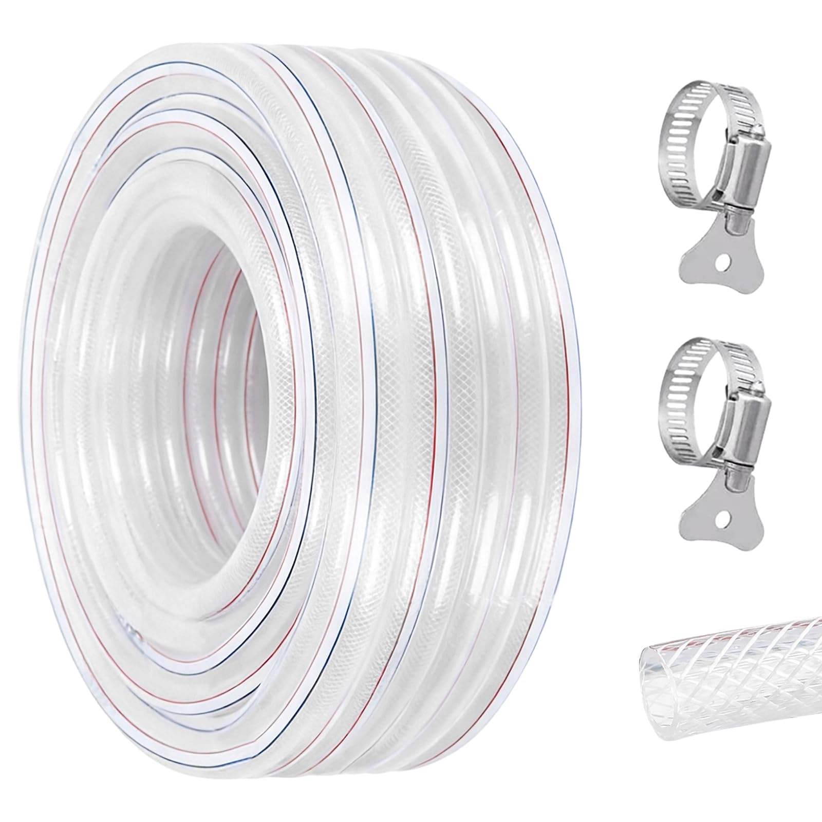 Trinkwasserschlauch, 16x22mm Gewebeschlauch PVC Schlauch mit Gewebe, Wasserschlauch mit Schlauchschelle, Gartenschlauch, Gartenbewässerung Flexibel, Luftschlauch, Benzinschlauch (3M)