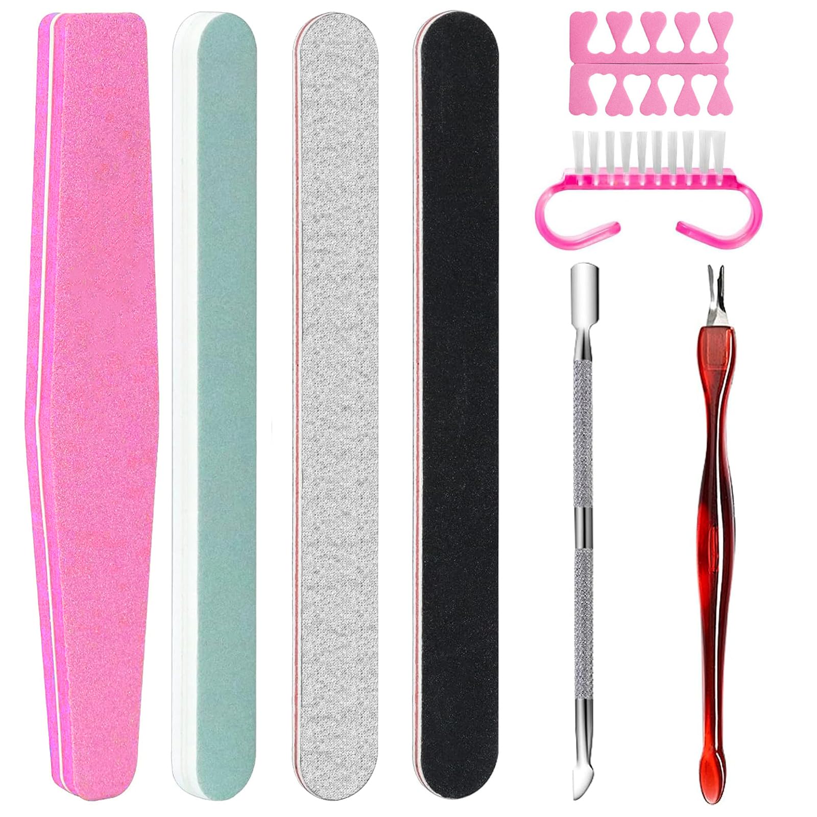 Jinpojun 8 Piezas Limas de Uñas,Limas de Uñas Profesionales Set,Limas de Uñas 100/180 Kit de Uñas Removedor el Esmalte,Manicura para Limpiar Uñas y Quitar Cutículas,para Uso Doméstico y Salón