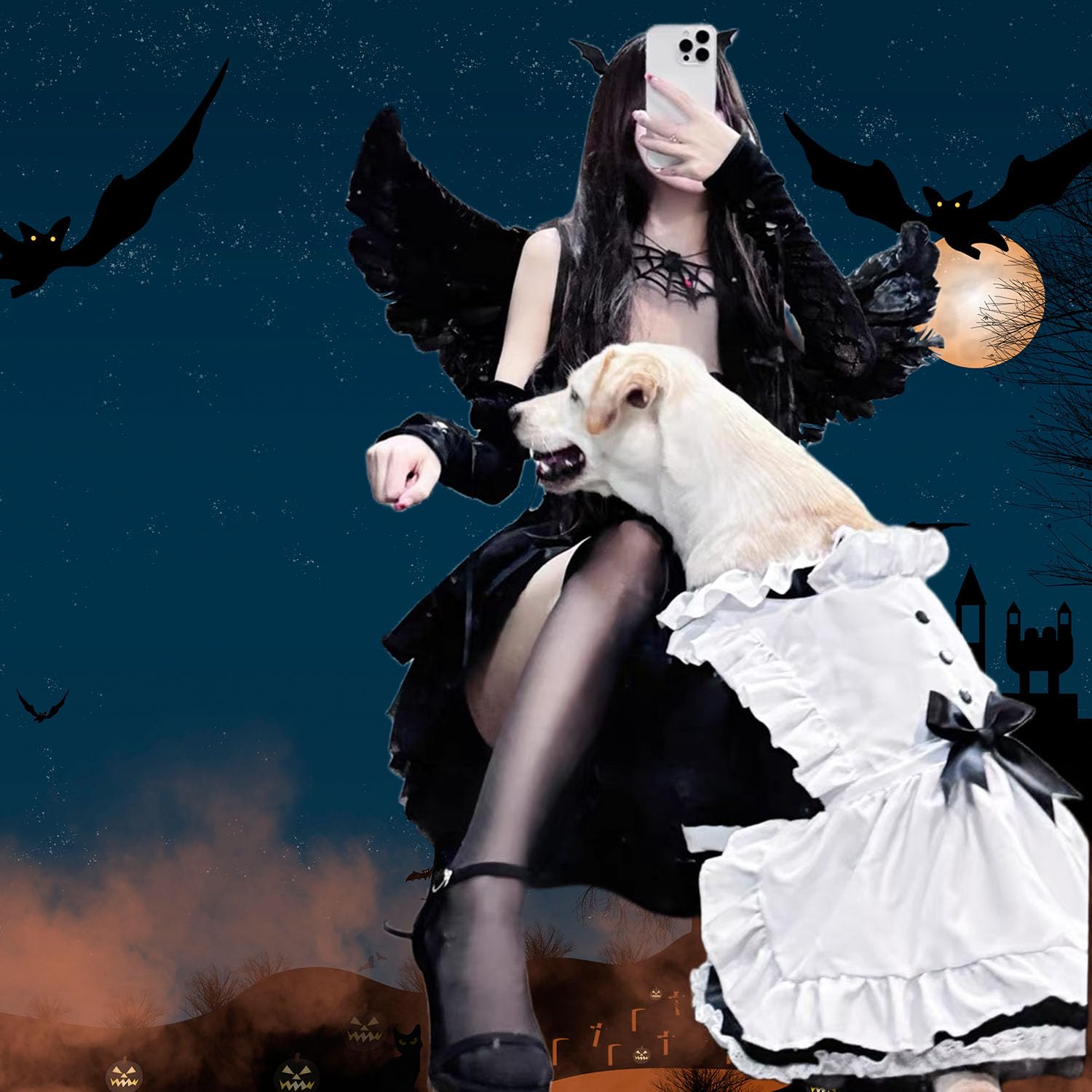 Sukienka dla dużego psa Kostium pokojówki z opaską na głowę, Halloweenowy kostium Lolity dla dziewczynki z psami bardzo dużych ras, Szczeniak Święta Bożego Narodzenia Ślubna sukienka księżniczki