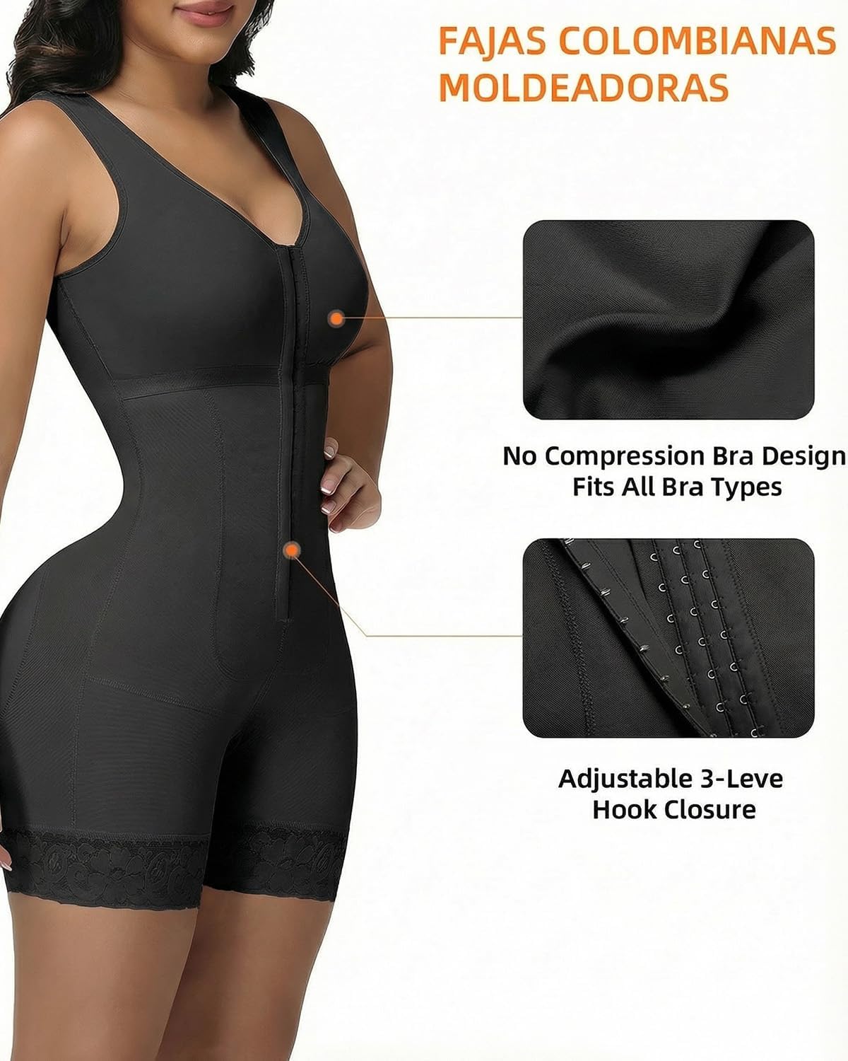 Women's Full Body Shapewear Tummy Control Butt Lifter Fajas Colombianas Moldeadoras Post Surgery Adjustable Strap