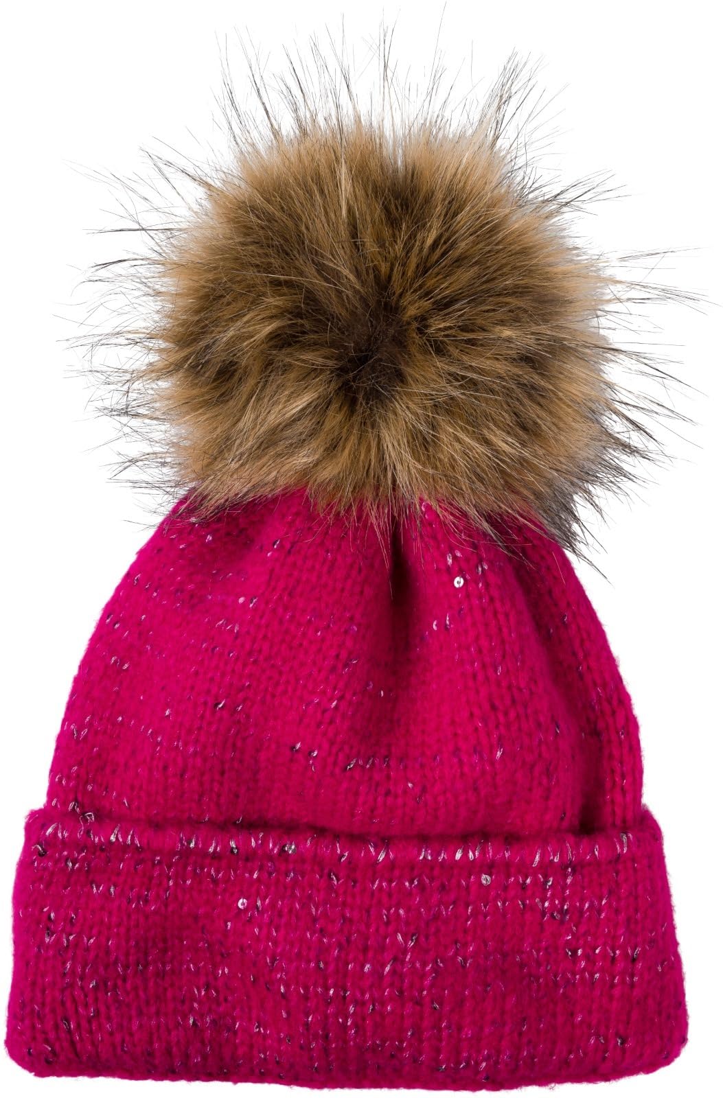 styleBREAKER Women's Knitted Bobble hat Single-Coloured with Sequins and Fleece Lining, Winter Fur Bobble hat, Knitted hat 04024210, Colour:Pink-