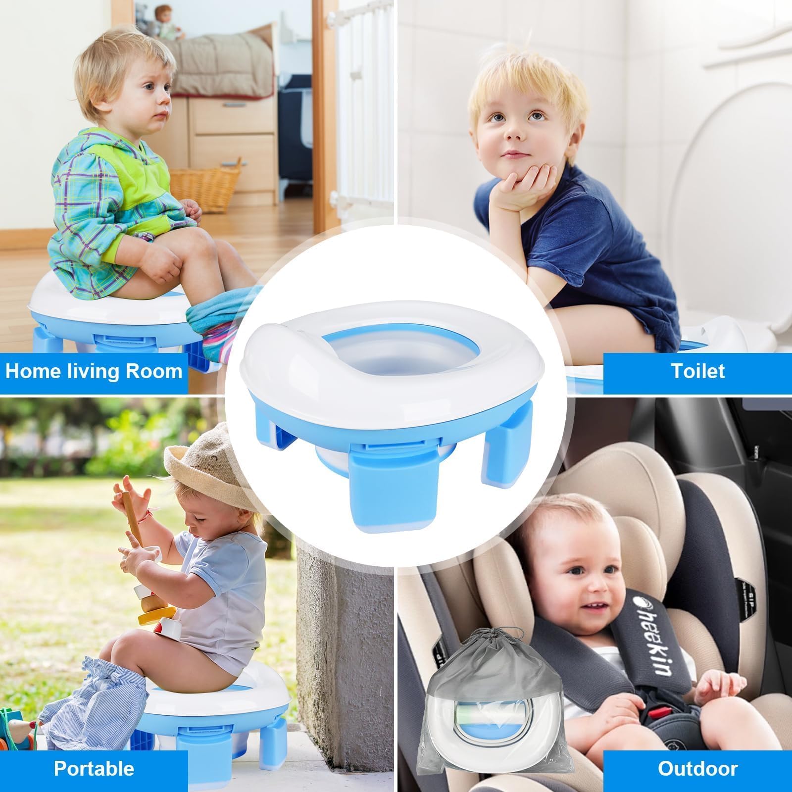Siège de toilette pliable 3 en 1, pot de voyage antidérapant