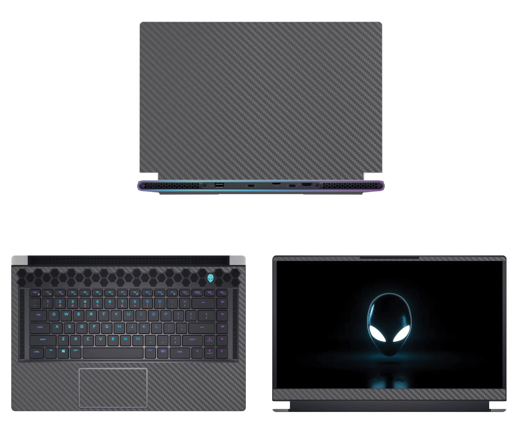 Decalrus - Protective Decal for The Alienware X15 R2 AWX15R2 (15.6" Screen) Laptop Grey Carbon Fiber Vinyl Cover wrap CFalienwareX15_AWX15r2Grey