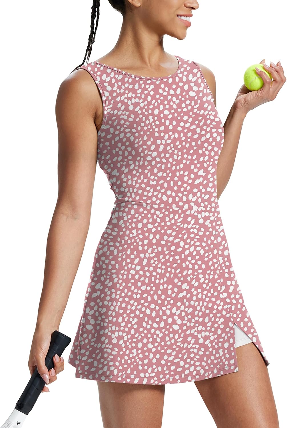 NIASHOT Athletic Dress for Women Mini Crew Neck Sleeveless Built in Shorts with Pockets Tennis Golf Dress