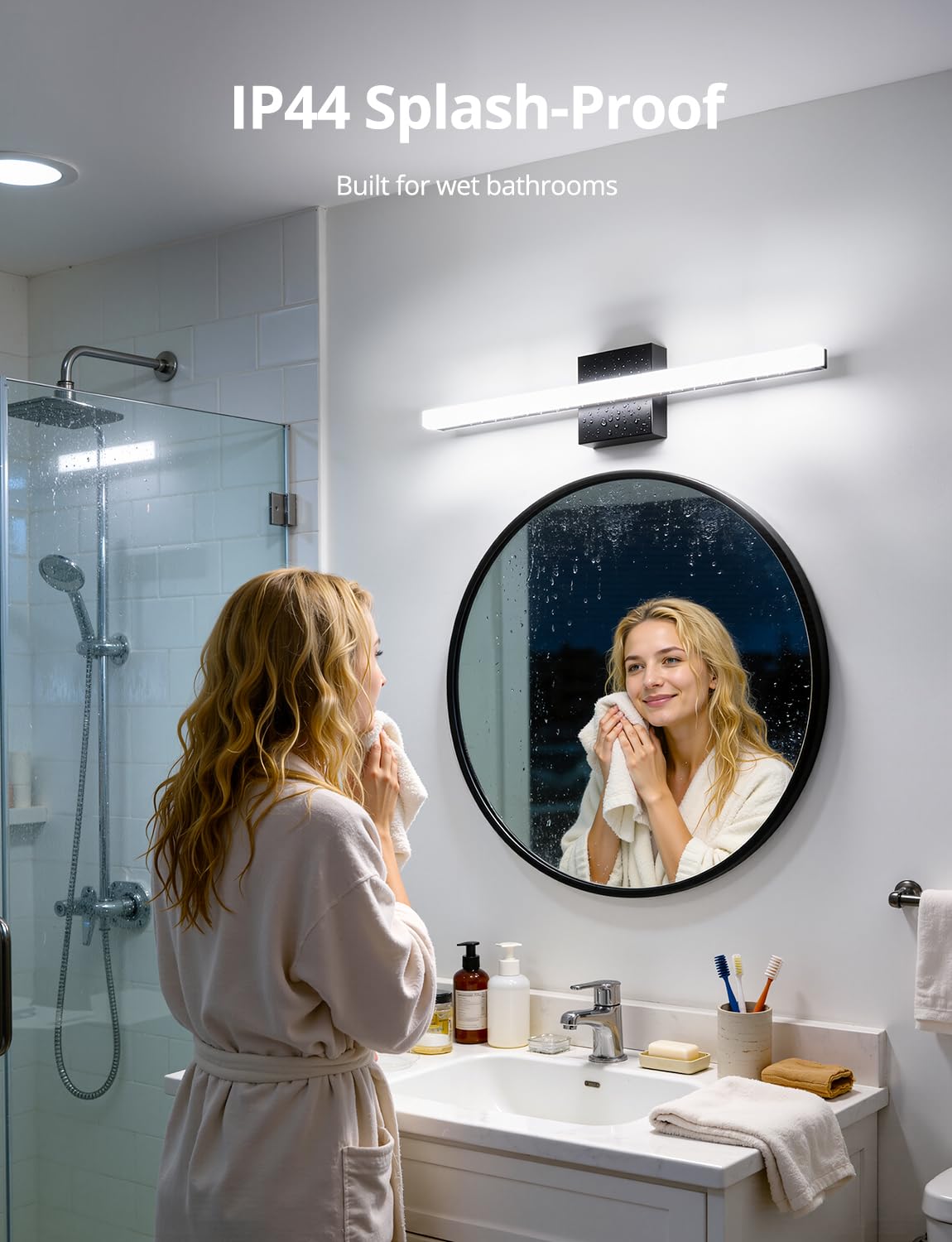 Combuh LED Bathroom Light Fixtures Over Mirror 24 Inch 14W, Black Vanity Lights Bar for Bathroom, Modern IP44 Wall Sconce Cool White 6000K