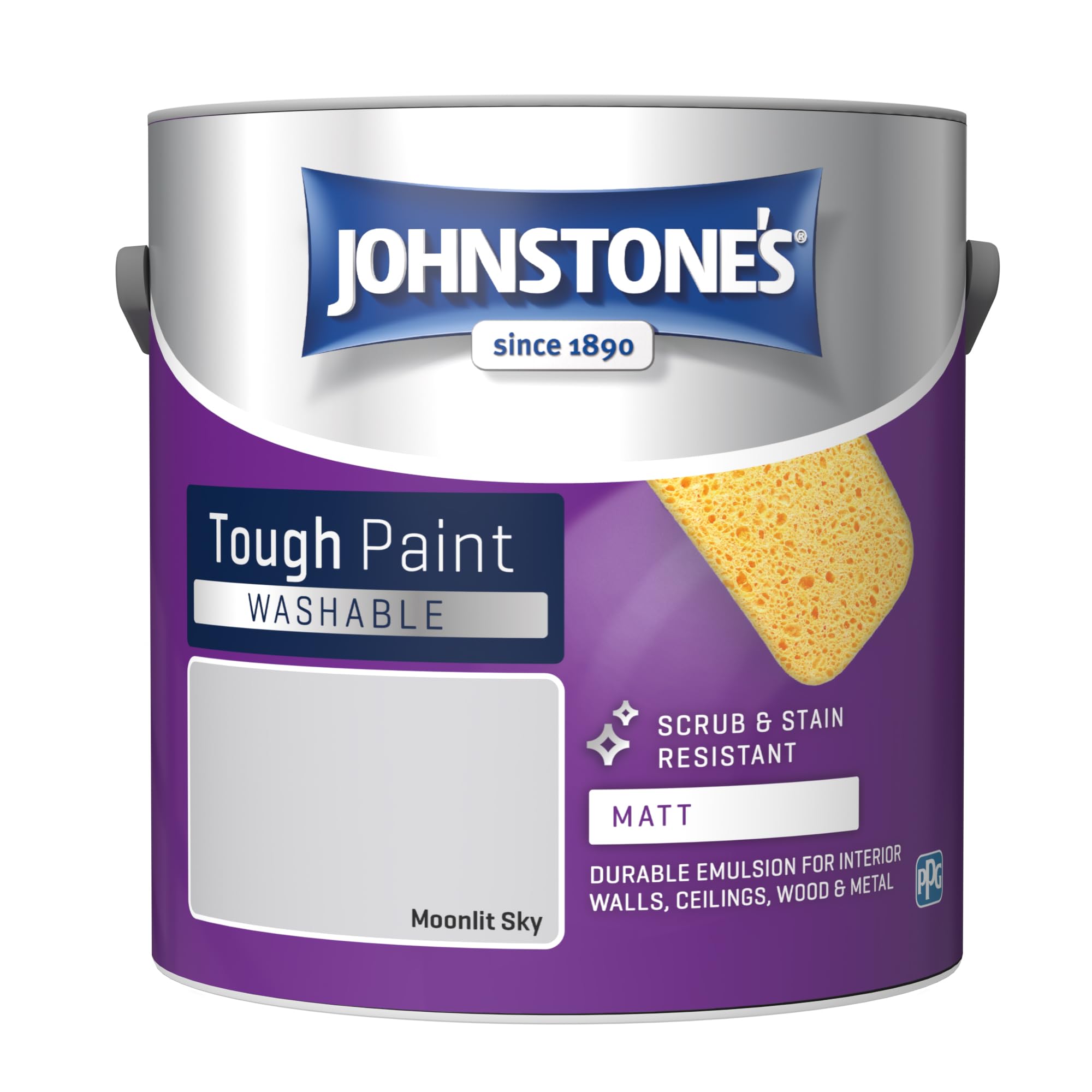 Johnstone's - Washable Paint - Moonlit Sky - Matt Finish - Emulsion Paint - Highly Durable - Stain Resistant - Non Toxic & Low Odour - 12m2 Coverage per Litre - 2.5L