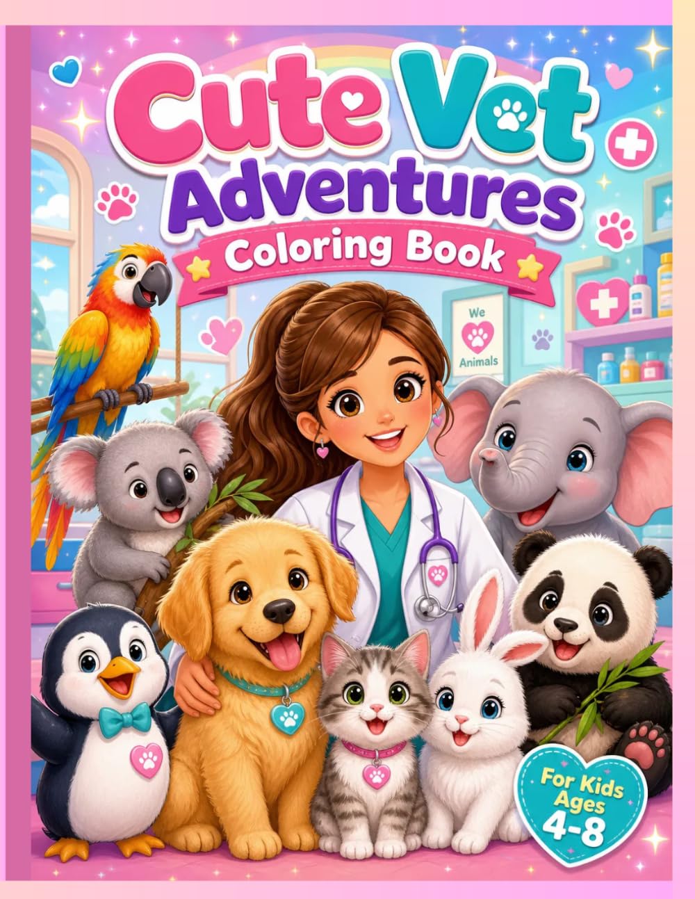 Veterinary Coloring Book for Kids Ages 4-8: Cute Vet Adventures with Adorable Animals, Pet Hospital Scenes, Dogs, Cats, Rabbits and Easy Coloring Pages