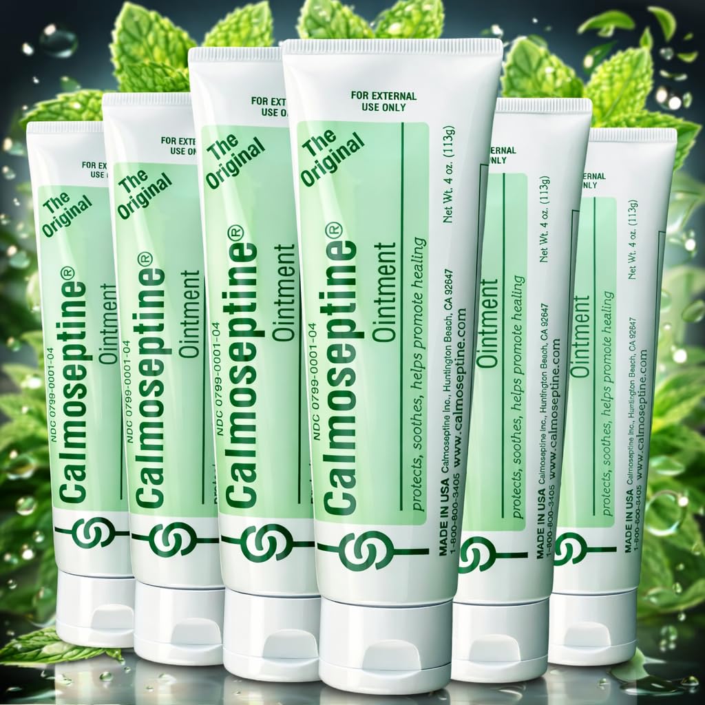 Calmoseptine Ointment 4oz Tube (Pack of 6) - Adult Diaper Rash Cream Ointment for Heat rashes - Large Calmoseptine Ointment for Itching and Rashes, Effective Diaper Rash Cream for Kids