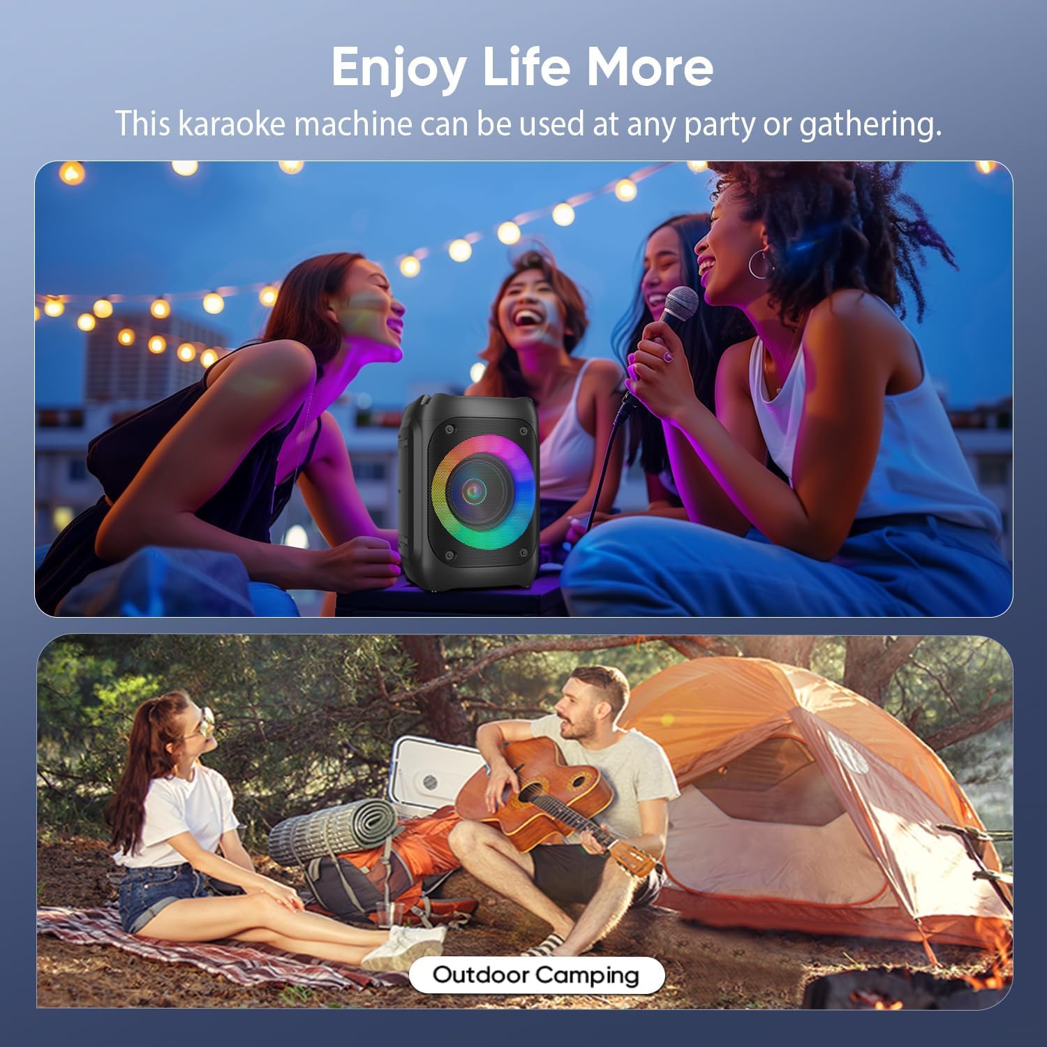 Ankuka Karaoke con 2 Microfoni Karaoke Professionale Completo con 1 Microfono Wireless & 1 Microfono con Cavo Cassa Karaoke Potatile PA Sistema e Luce LED, Supporta Bluetooth/TF/USB/AUX/FM/TWS