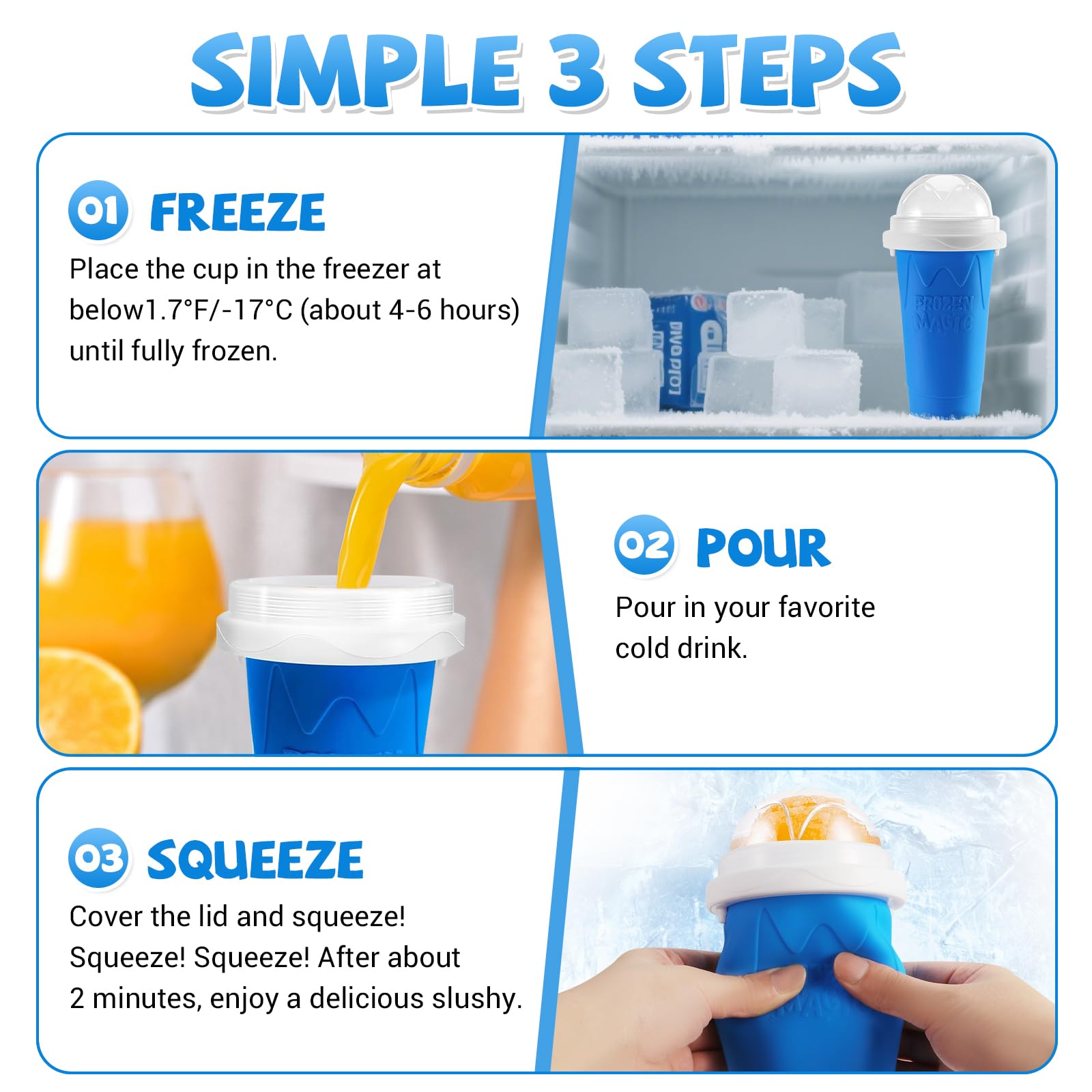 Slushie Cup, 2 Pack DIY Magic Slushy Maker Cup, Portable Frozen Slushy Cups for Juice Milk Yogurt Ice Cream Make, Reusable Smoothie Cup with Lid & Straw for Kids Family Friends (Blue+Green)