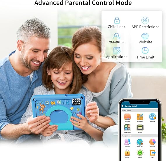 PRITOM TAB7 PRO Kids Tablets 7 inch, 64 GB, 3 GB RAM Upgraded, Toddler Tablet Android 14 with WiFi, Dual Camera, Education, Games, Kids Software Pre-Installed, Parental Control, Blue