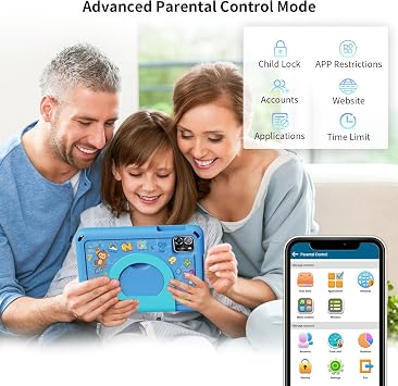 PRITOM TAB7 PRO Kids Tablets 7 inch, 64 GB, 3 GB RAM Upgraded, Toddler Tablet Android 14 with WiFi, Dual Camera, Education, Games, Kids Software Pre-Installed, Parental Control, Blue