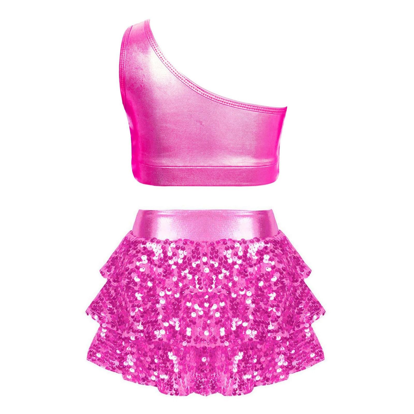 Traje de baile lentejuelas dos piezas niñas elástico falda top fiesta