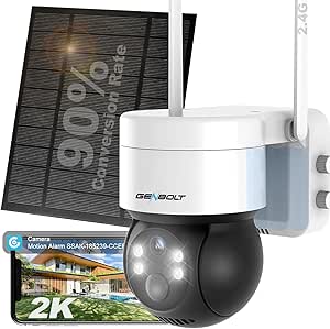 GENBOLT 2K Solar Security Camera Outdoor Wireless, WiFi Home Surveillance CCTV Camera Systems, Battery Powered PTZ IP Camera with PIR Detection, Color Night Vision, Two Way Audio asin的图片
