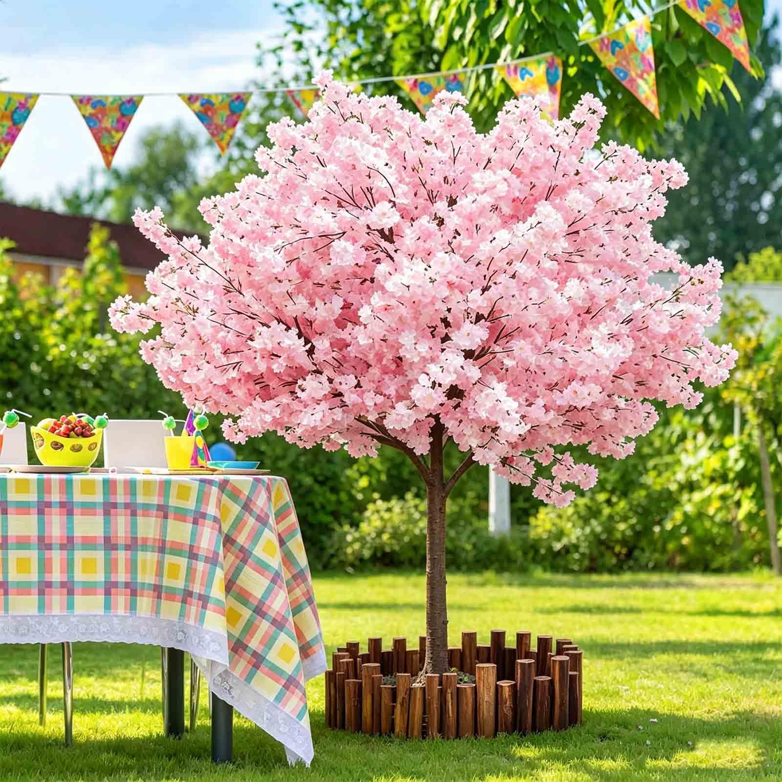 Árboles Flores de Cerezo Artificiales, con Tronco de Madera Natural y Flores Realistas, Flores realistas Hechas a Mano, para Decoración de Bodas En Interiores y Exteriores,A,150 * 150cm/5 * 5ft