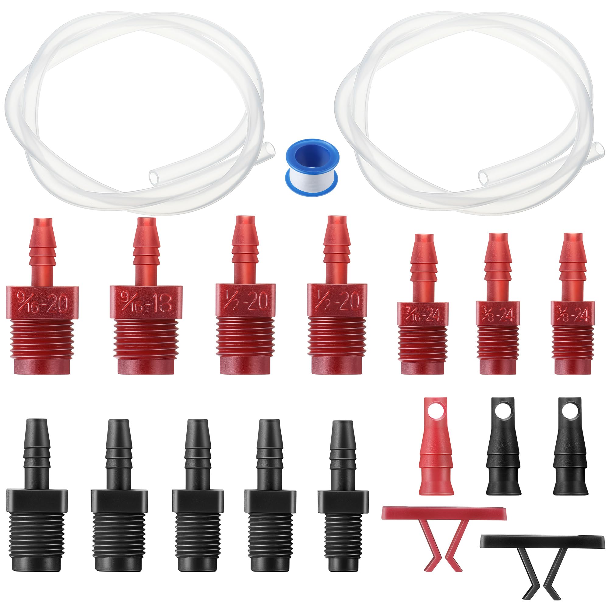 Enhon Master Cylinder Bleeder Kit Complete Brake Bleeder Kit with 22 in Clear Hose, Clip, PTFE Tape, SAE and Metric Fittings Universal Fit (20 Pcs)
