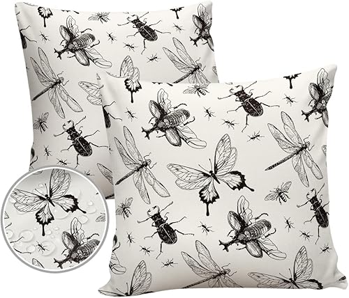 Miniatura 6 de Fundas de almohada impermeables de 16 x 16 pulgadas para sofá, fundas de almohada con patrón de insectos dibujados a mano, paquete de 2 fundas