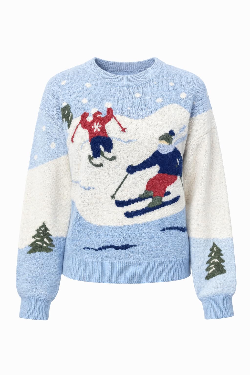 Womens Winter Ski Sweater Crewneck Knit Pullover Jumper Warm Snow Scene Holiday Christmas Sweater Long Sleeve