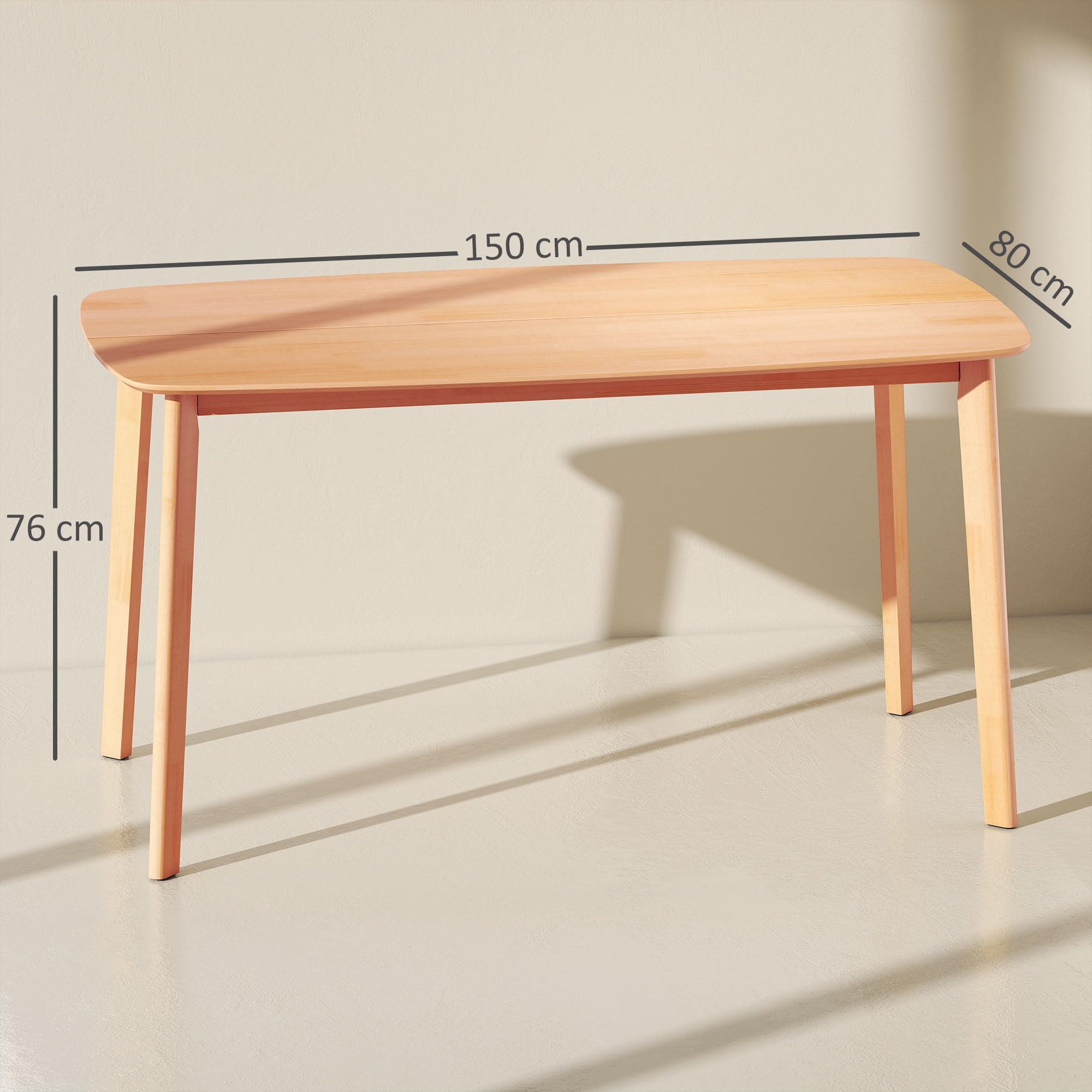 HOMCOM Prostokątny stół jadalny dla 6 osób, stół kuchenny, 150 cm, z ramą z litego drewna, duży talerz, do jadalni, salonu, biura, efekt naturalnego drewna