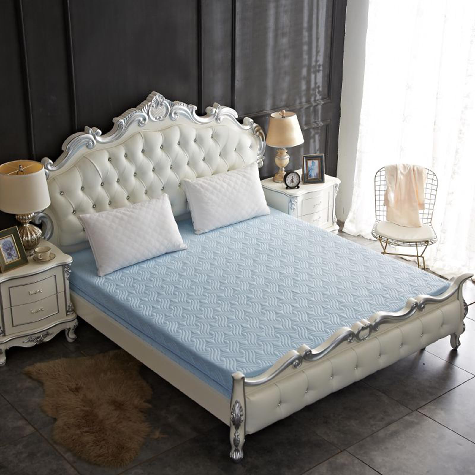 TYYUETY Volledige ritssluiting hoes Ademend stofdicht wasbaar hoeslaken Aanpasbare maat Waterdichte gewatteerde matrasbeschermer voor eenpersoons/ tweepersoons/kingsize bedden-Grijs- 180x200 22cm