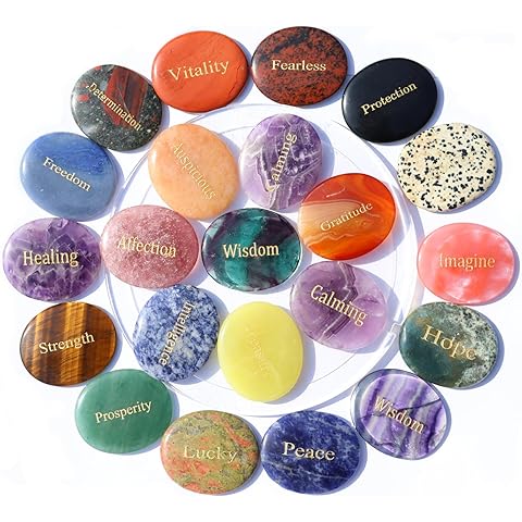 6PCS Worry Stones with Engraved Word, Natural Gemstone Thumb Stones Inspiration Sto...