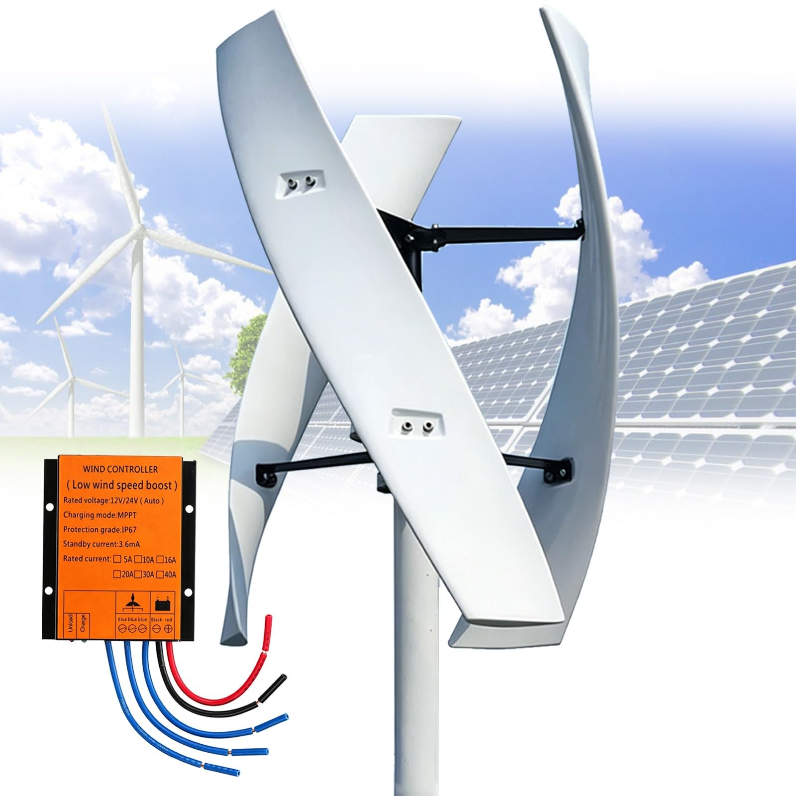 Aerogenerador Doméstico 16000W 20000W Turbina Eólica Vertical Kit Completo 12V 24V 48V 220V con Controlador, Generador de Bajo Ruido en Espiral para Jardín(20000W,220V)