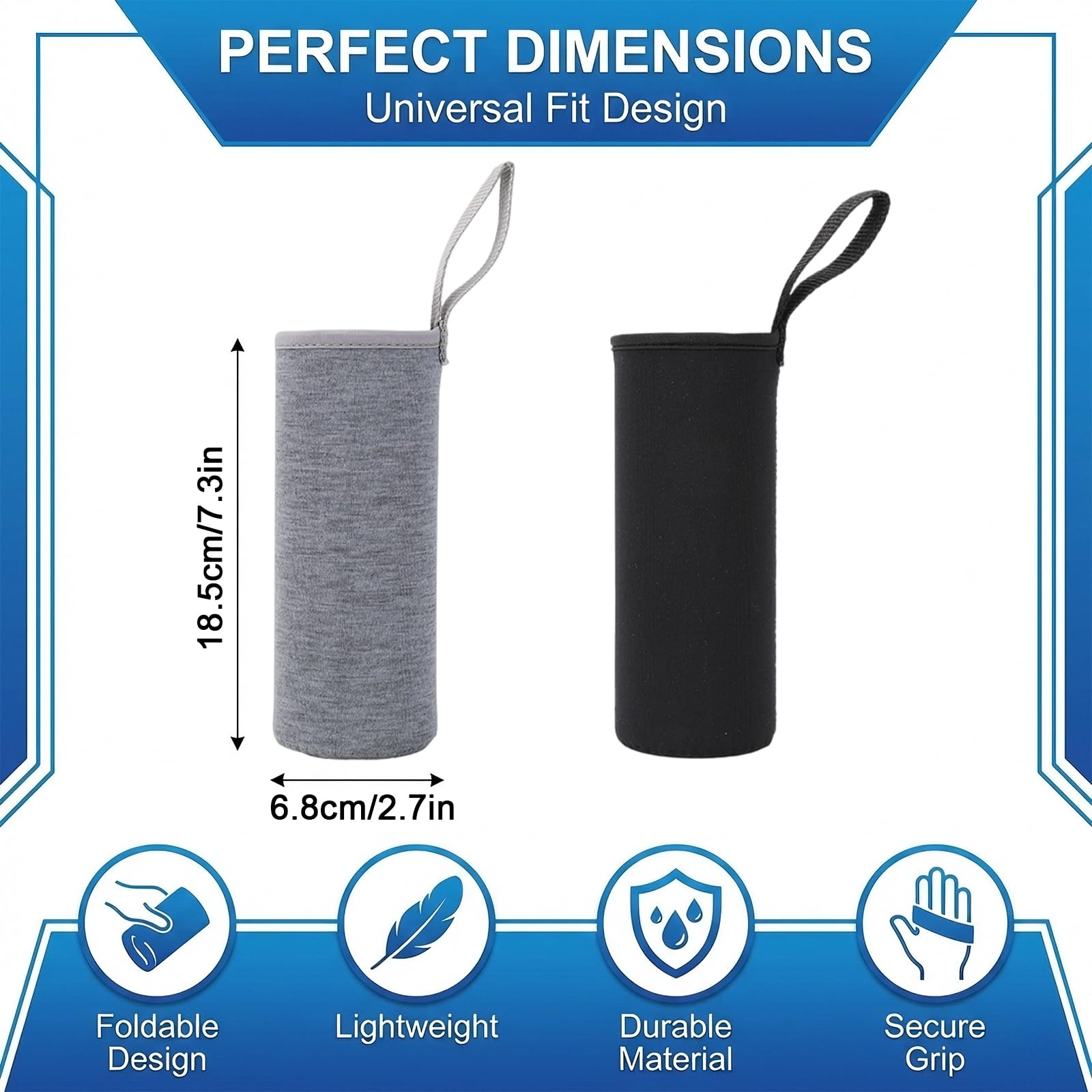 2 Pezzi Copribottiglia Isolante in Neoprene, Portabottiglie Termico per Mantenere la Temperatura, Adatto a Bottiglie da 550 ml per Escursioni, Palestra e Ufficio (Nero + Grigio)