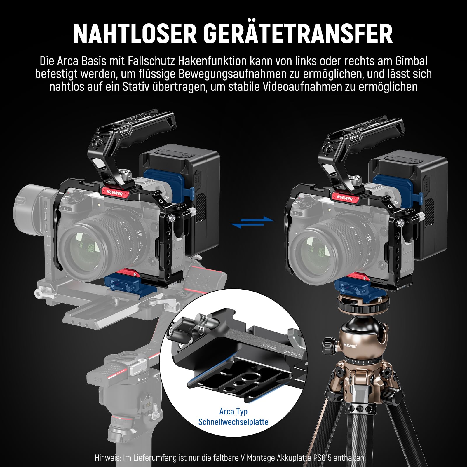 Neewer Faltbare V-Halterung Batterieplatte mit Arca-Typ-Kamera-Grundplatte für RS4 RS3 Gimbal & Stativ – Bild 5