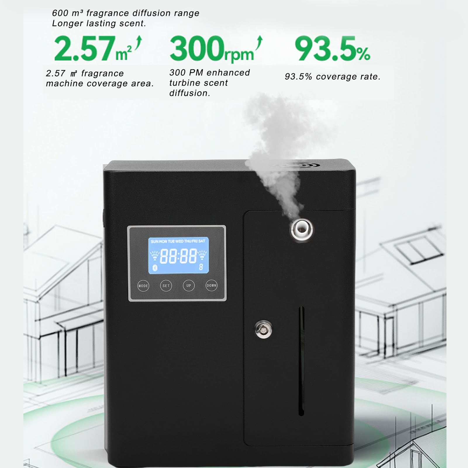 Hotel Duft Diffusor, Bluetooth-Steuerung Smart Aromatherapie Maschine, 600㎡ Abdeckung, Automatische Diffusion wasserlose Duft Luftmaschine für Home Hotel Büro Großes Zimmer (EU-Stecker)