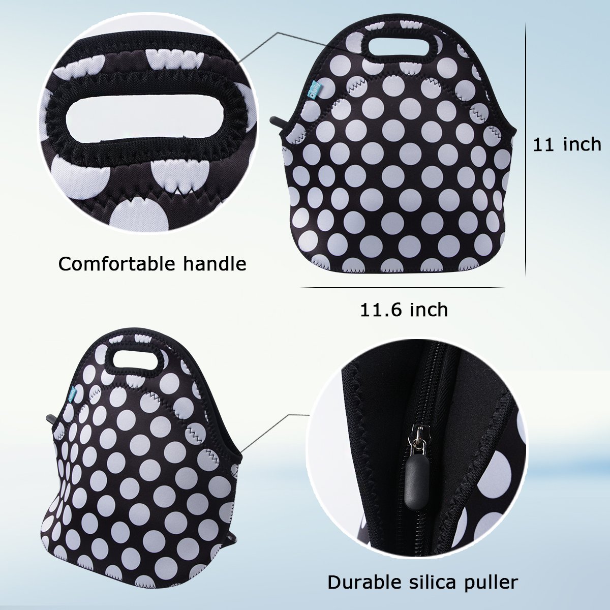 OFEILY Insulated Neoprene Lunch Tote Bag - Waterproof, Reusable Lunch Box With Zip, Blue Diamond Pattern - View #2