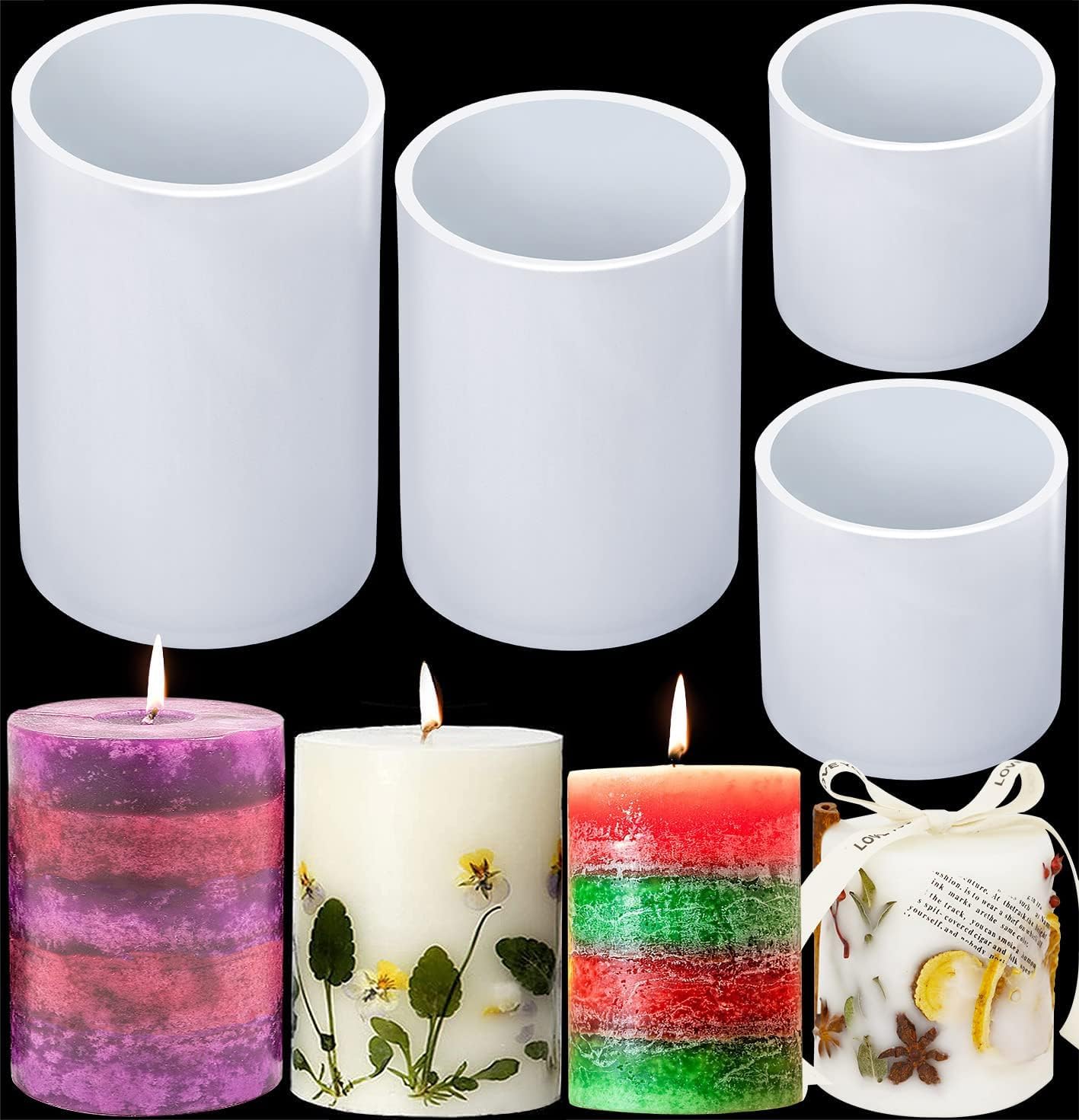 Premium Silicone Candle Molds for Candle Making, 4 Sizes Cylinder Pillar Candle Mold Set for Epoxy Resin Casting, Soap, and DIY Crafts - Reusable Candle Making Molds Silicone