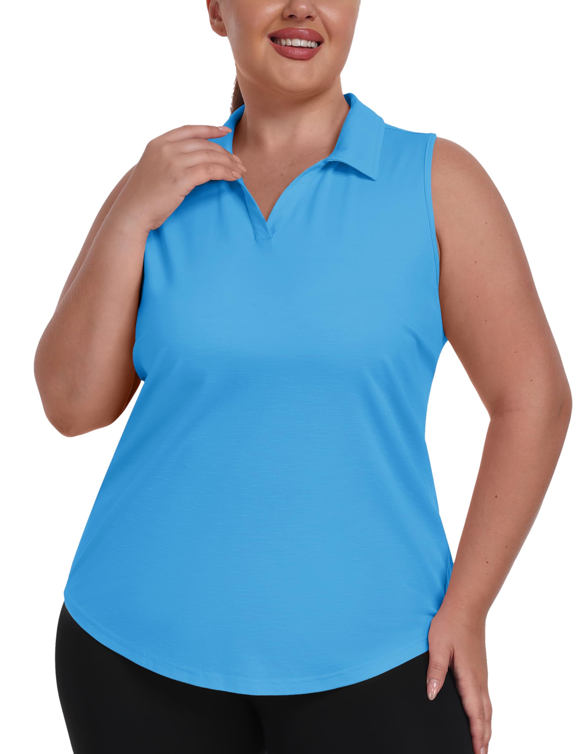 MoFiz Women's Plus Size Sleeveless Golf Polo Shirt Racerback V-Neck Oversized Golf Tops Summer Workout Collared Tennis Tops